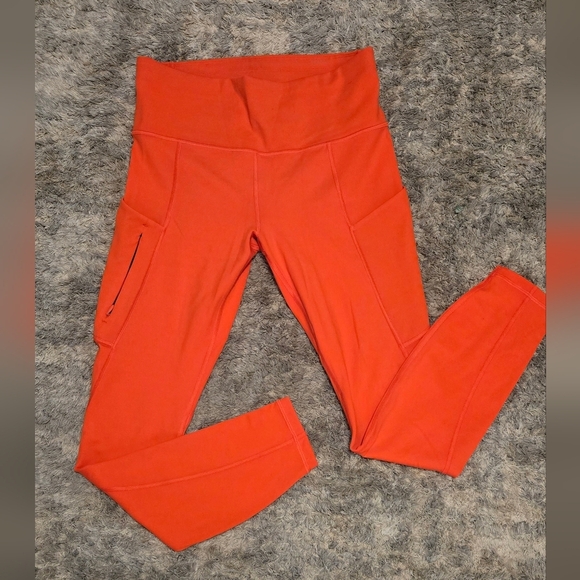 Athleta Contender Orange/Red Leggings - Picture 1 of 6